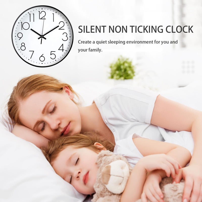 JUSTUP 8in Non-Ticking Wall Clock, Silent Battery Operated Wall Clock with ABS Frame HD Glass Cover for Kids Living Room Bedroom Kitchen School Office Decor (8 in) - Image 3